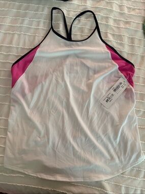 Lucky in Love White Athletic Tank Top with Pink Accents